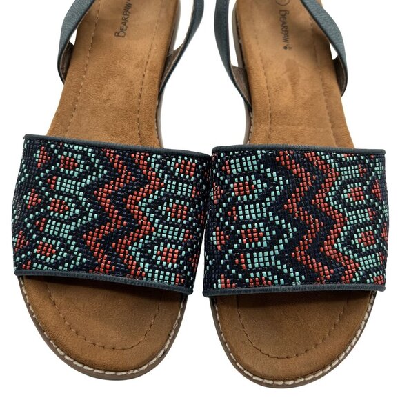 Bearpaw Meeka Women 11 Aztec Slingback Sandals Southwestern Beaded Suede Footbed - Picture 3 of 12